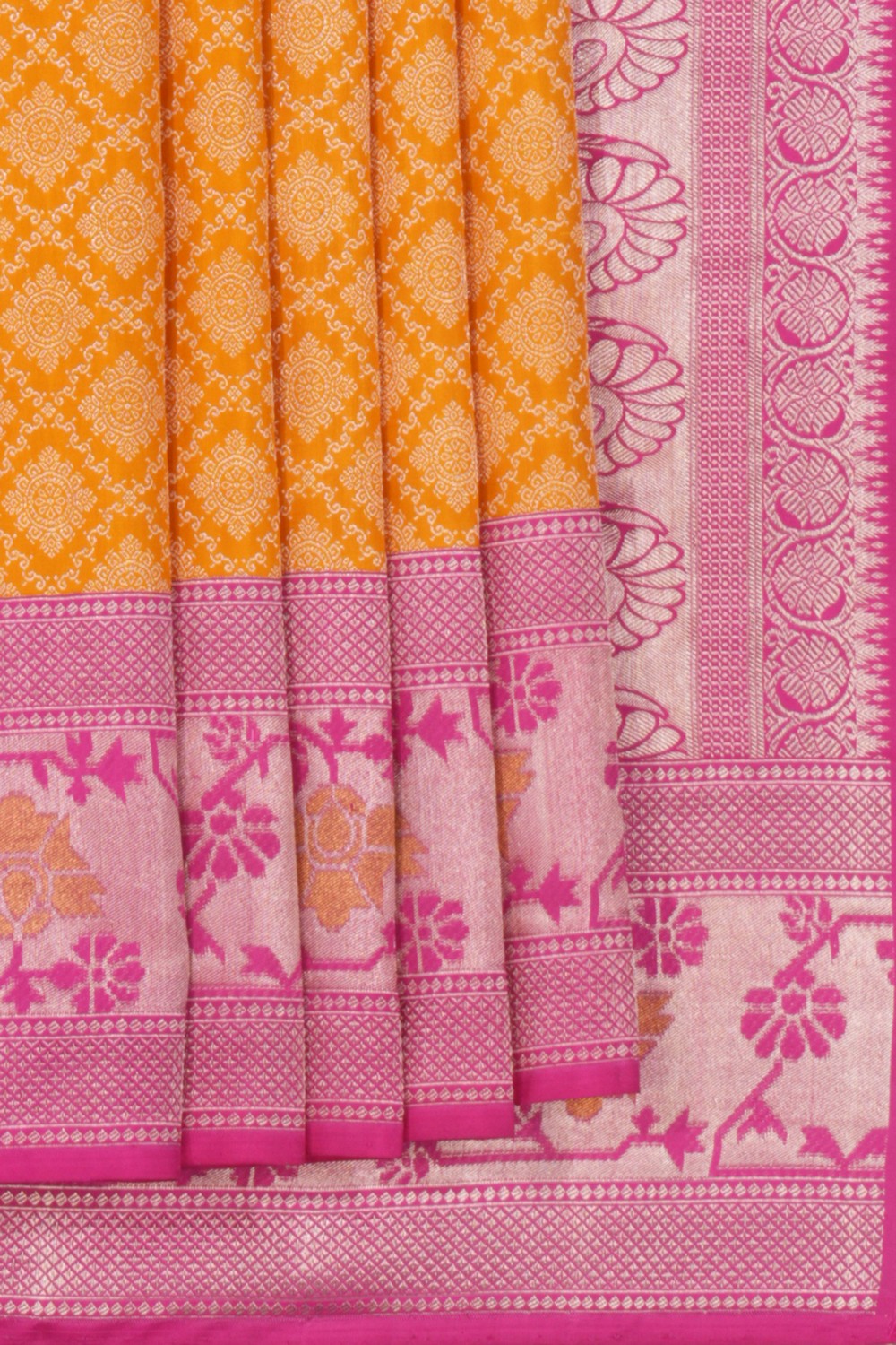 Image of Kanchipuram Silk Brocade Yellow Saree